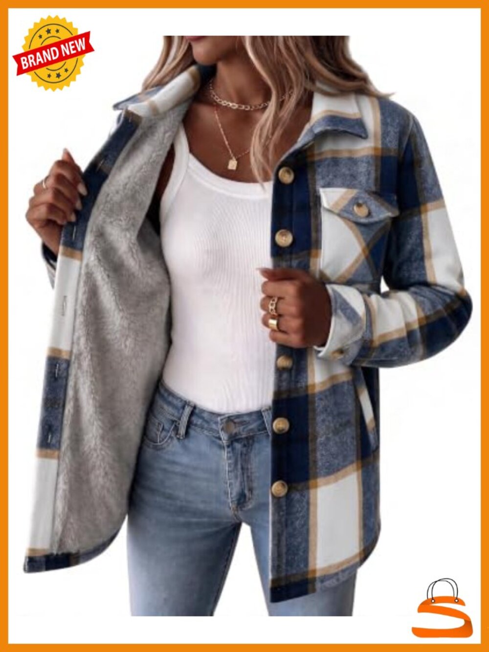 Sherpa Fleece Lined Plaid Flannel Jacket Button Down Womens Winter Coat